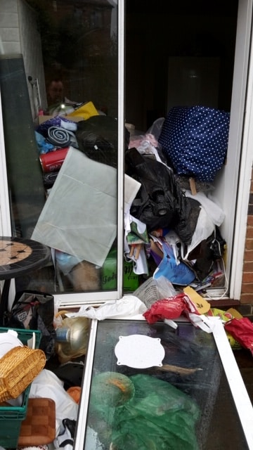 A pile of rubbish inside a house